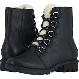 Sorel Phoenix Black Boots Sz 6 Leather Short Lace Cozy Waterproof Booties